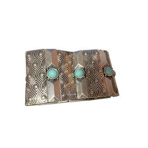 Jules B. Silver-Toned Cuff Stretch Bracelet Faux Turquoise Southwest Theme